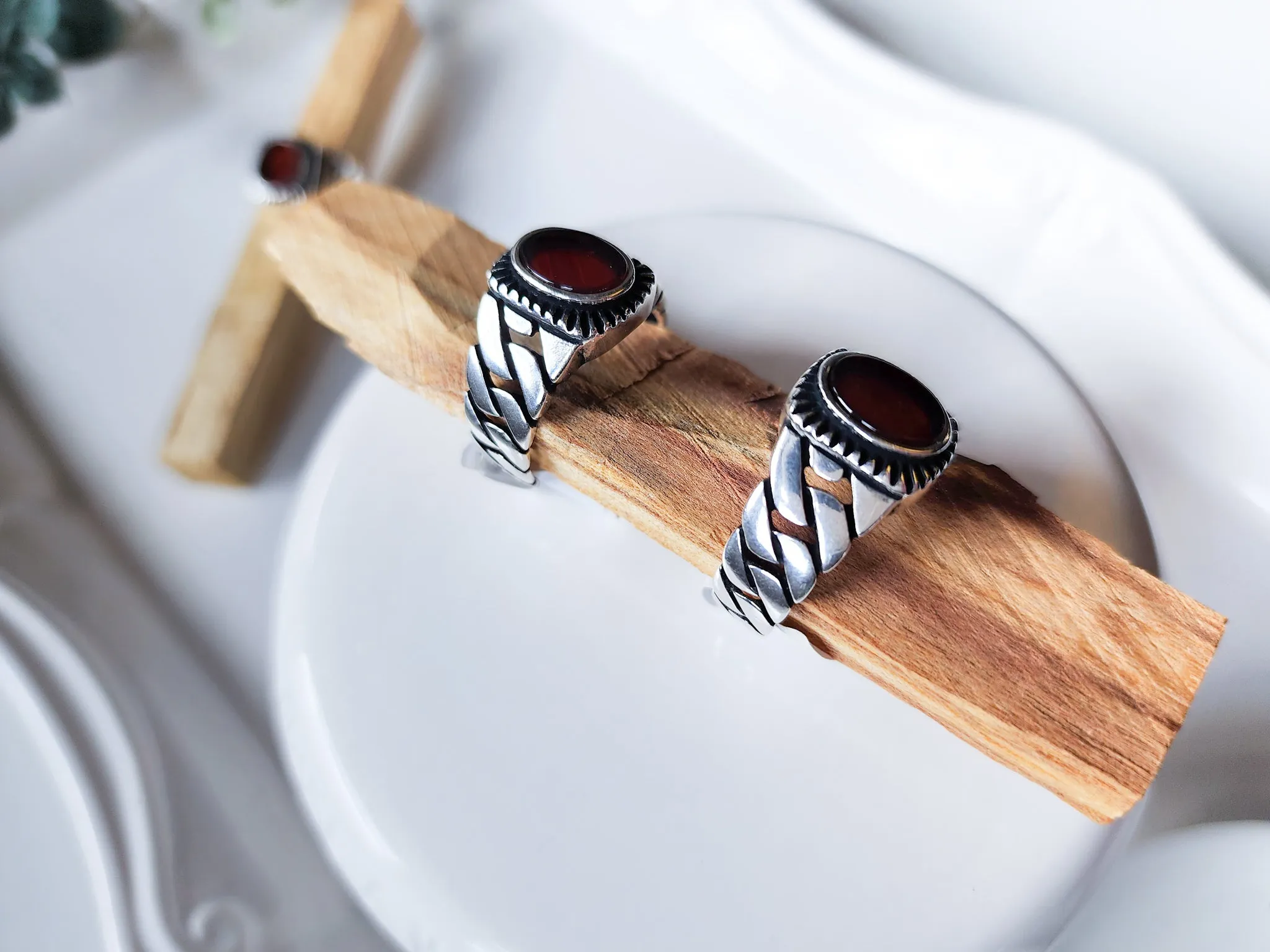 Masculine Line Sterling Ring || Carnelian Woven Band