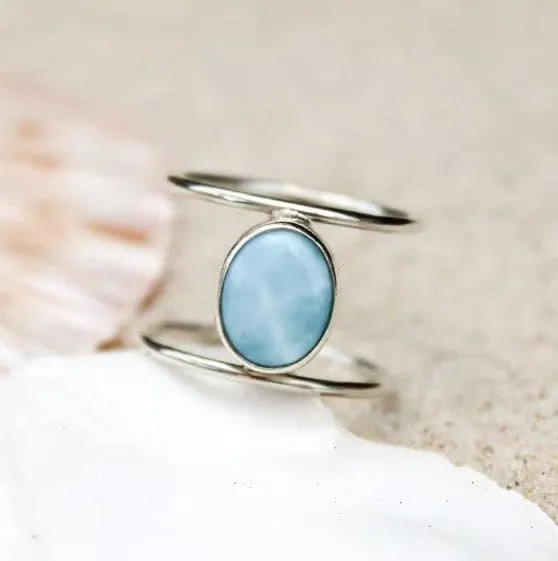 Natural Larimar 925 Sterling Silver Handmade Ring