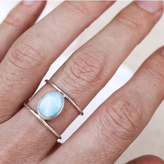 Natural Larimar 925 Sterling Silver Handmade Ring