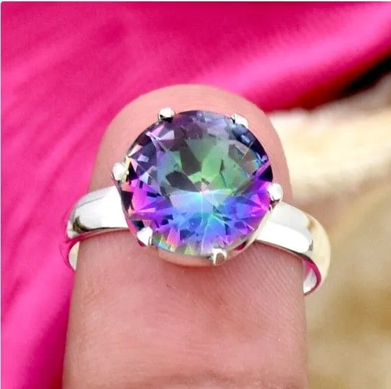 Natural Mystic Topaz Handmade 925 Sterling Silver Designer Ring