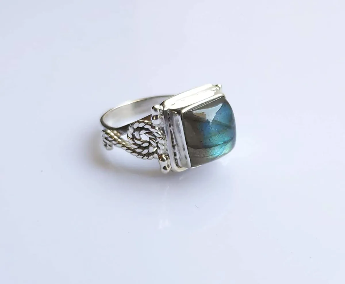 Navya Craft Labradorite 925 Solid Sterling Silver Handmade Ring Size 3-13 US