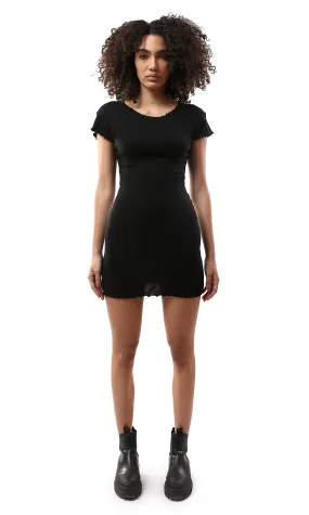 O178312 Short Sleeves Slip On Black Bodycon Dress