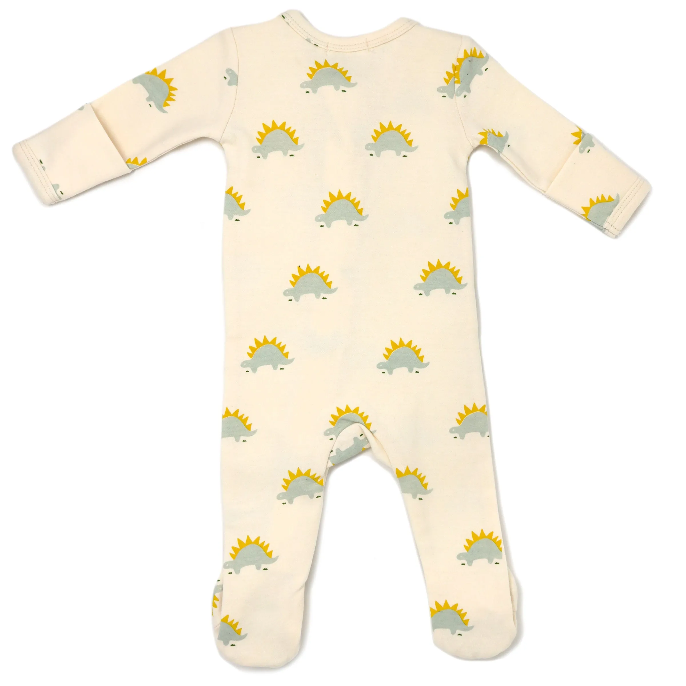 oh baby! Baby Rib Zipper Footie - Mist Stegosaurus Print - Vanilla