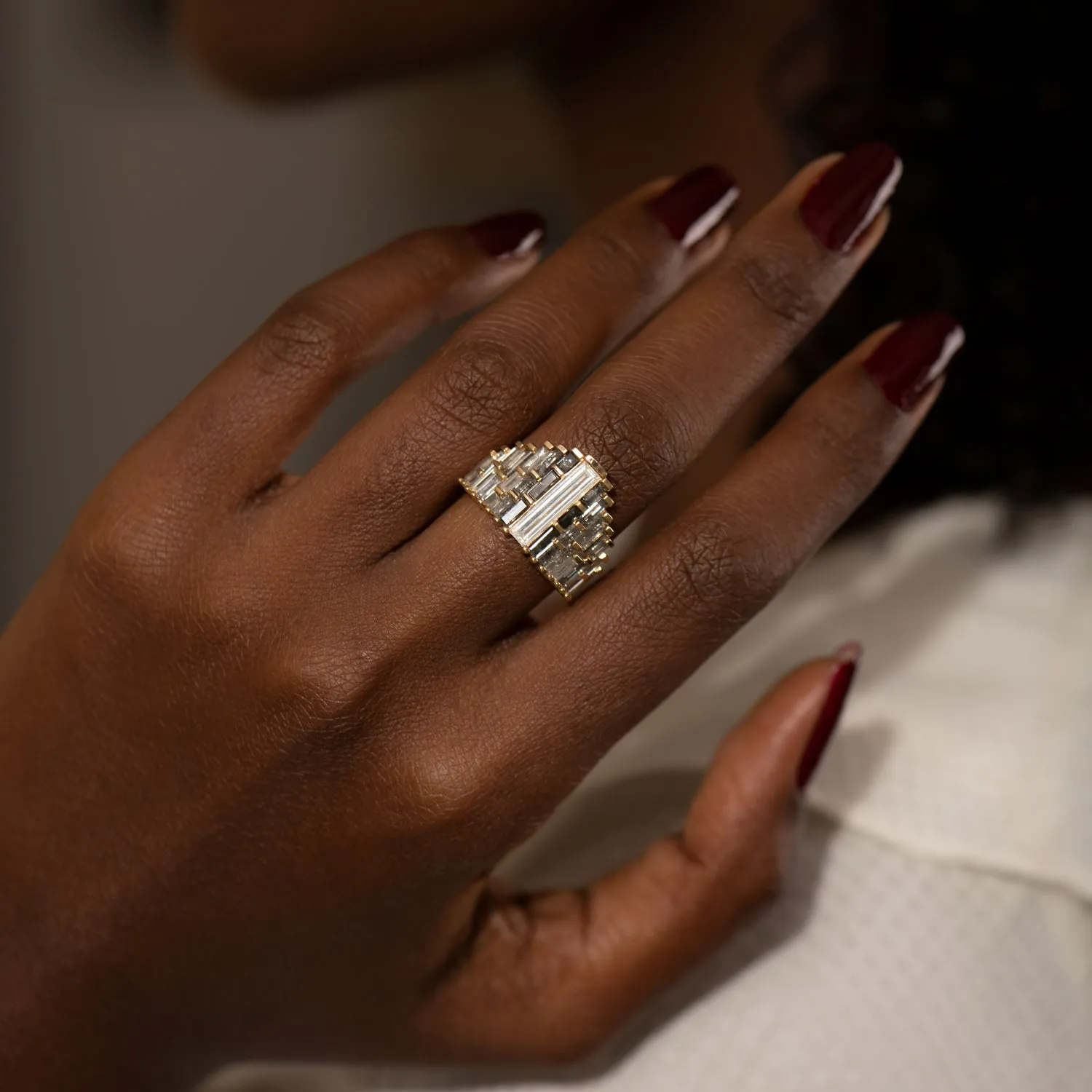 Ombre Engagement Ring with Baguette Cut Diamonds - OOAK