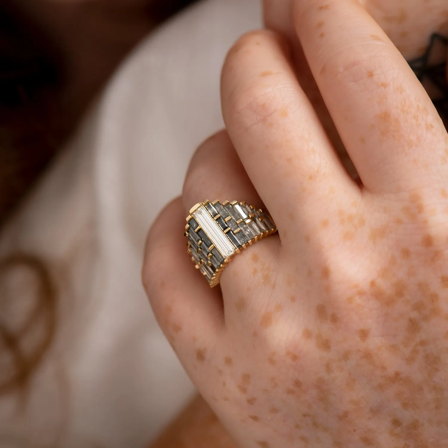 Ombre Engagement Ring with Baguette Cut Diamonds - OOAK