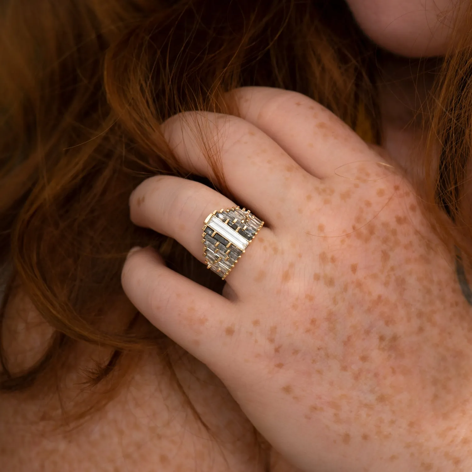 Ombre Engagement Ring with Baguette Cut Diamonds - OOAK