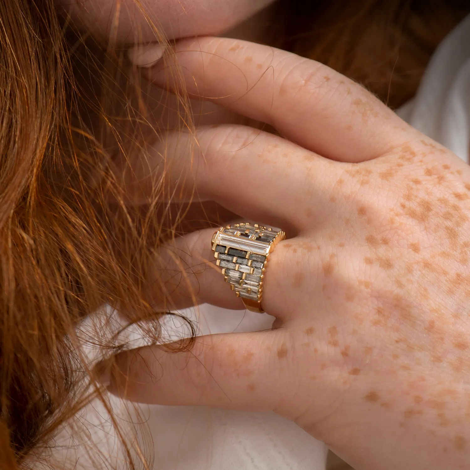 Ombre Engagement Ring with Baguette Cut Diamonds - OOAK