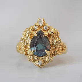 One Of A Kind: Pear Alexandrite Heart Rosy Diamond Ring in 14K and 18K Gold