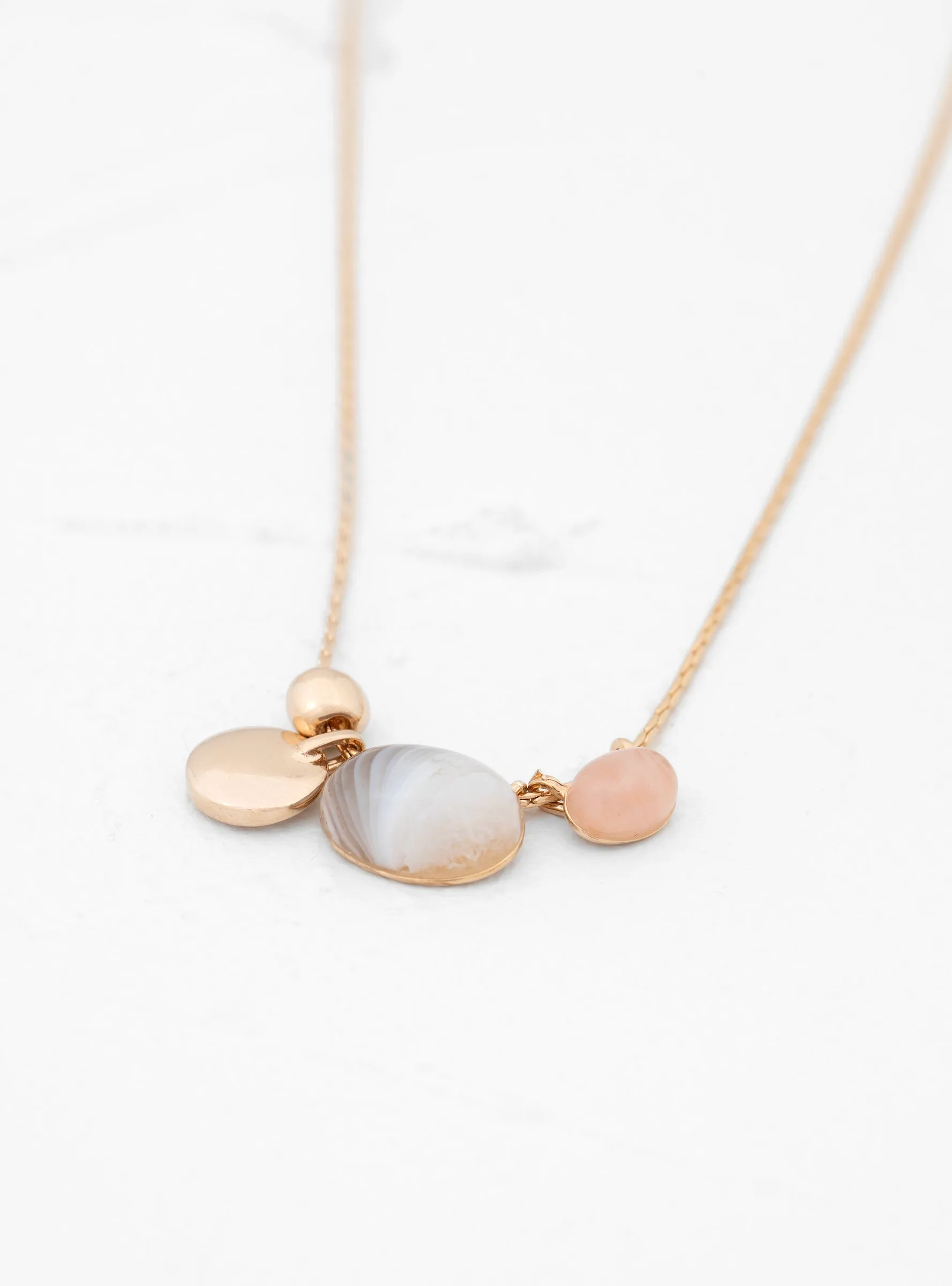 Oval Stone Pale Agate & Pink Quartz Gold-Plated Necklace