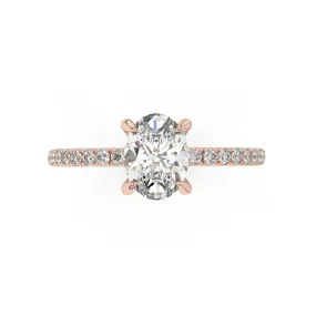 Partial Pave Oval Cut Engagement Ring