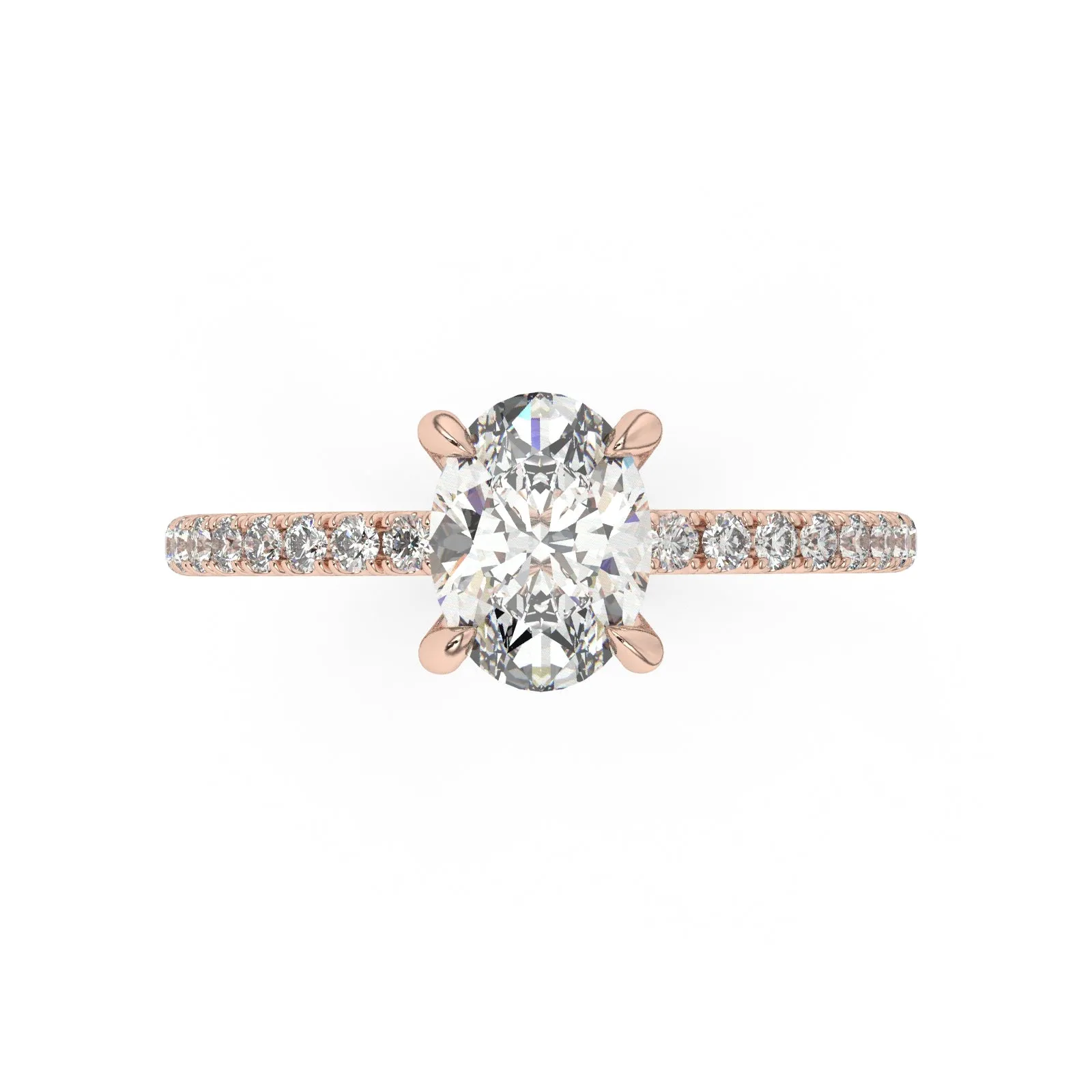 Partial Pave Oval Cut Engagement Ring