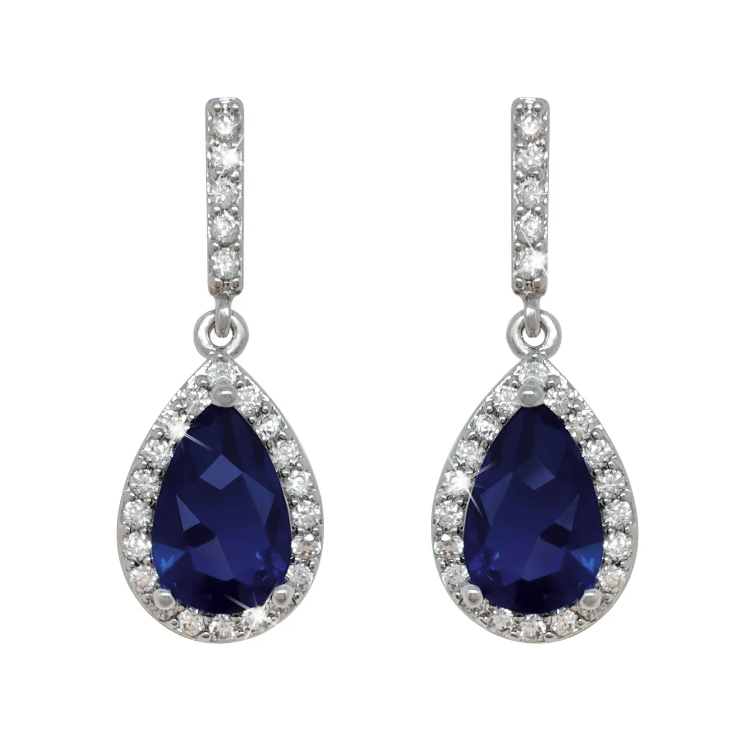 Pear Shaped Earrings - Blue - Silver