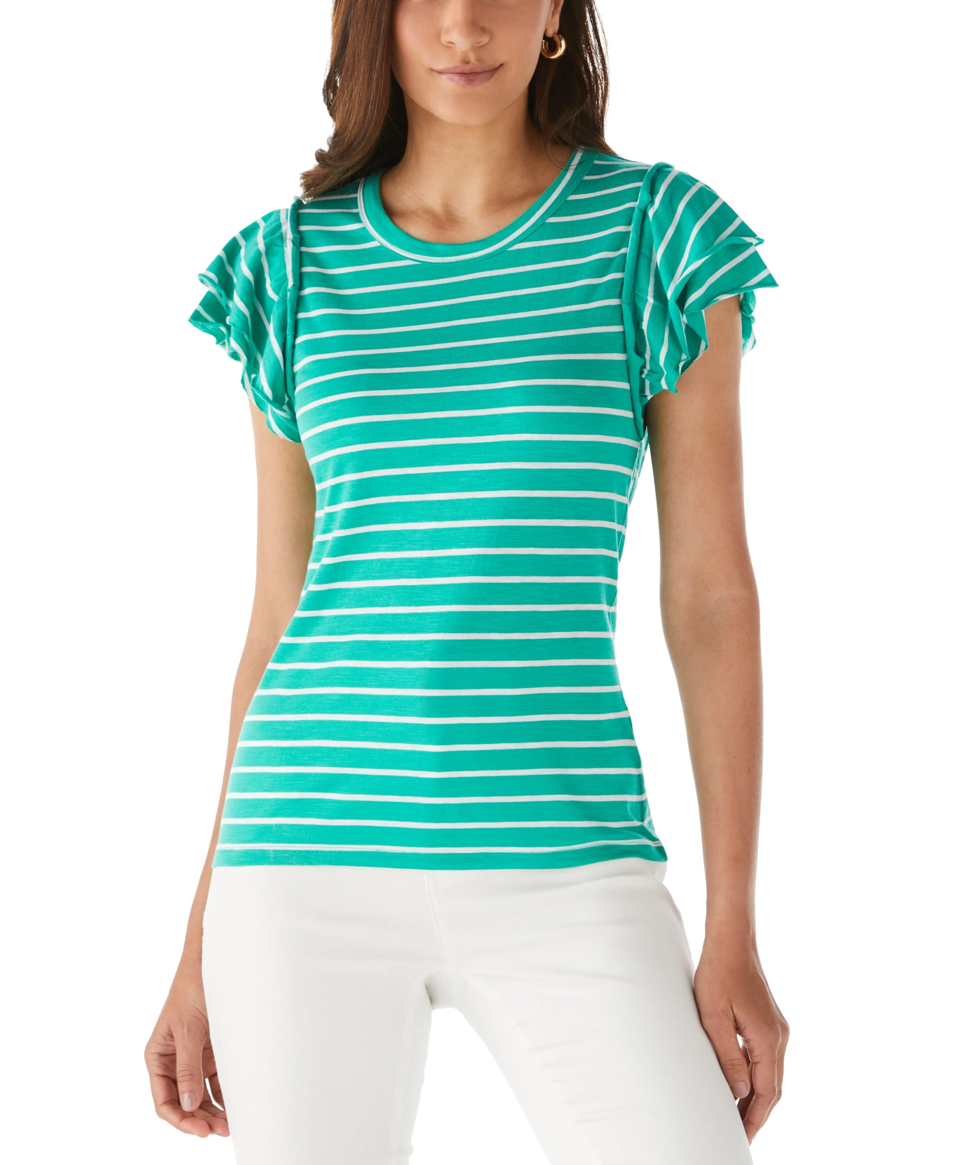 Petite Stripe Ruffle Sleeve Tee