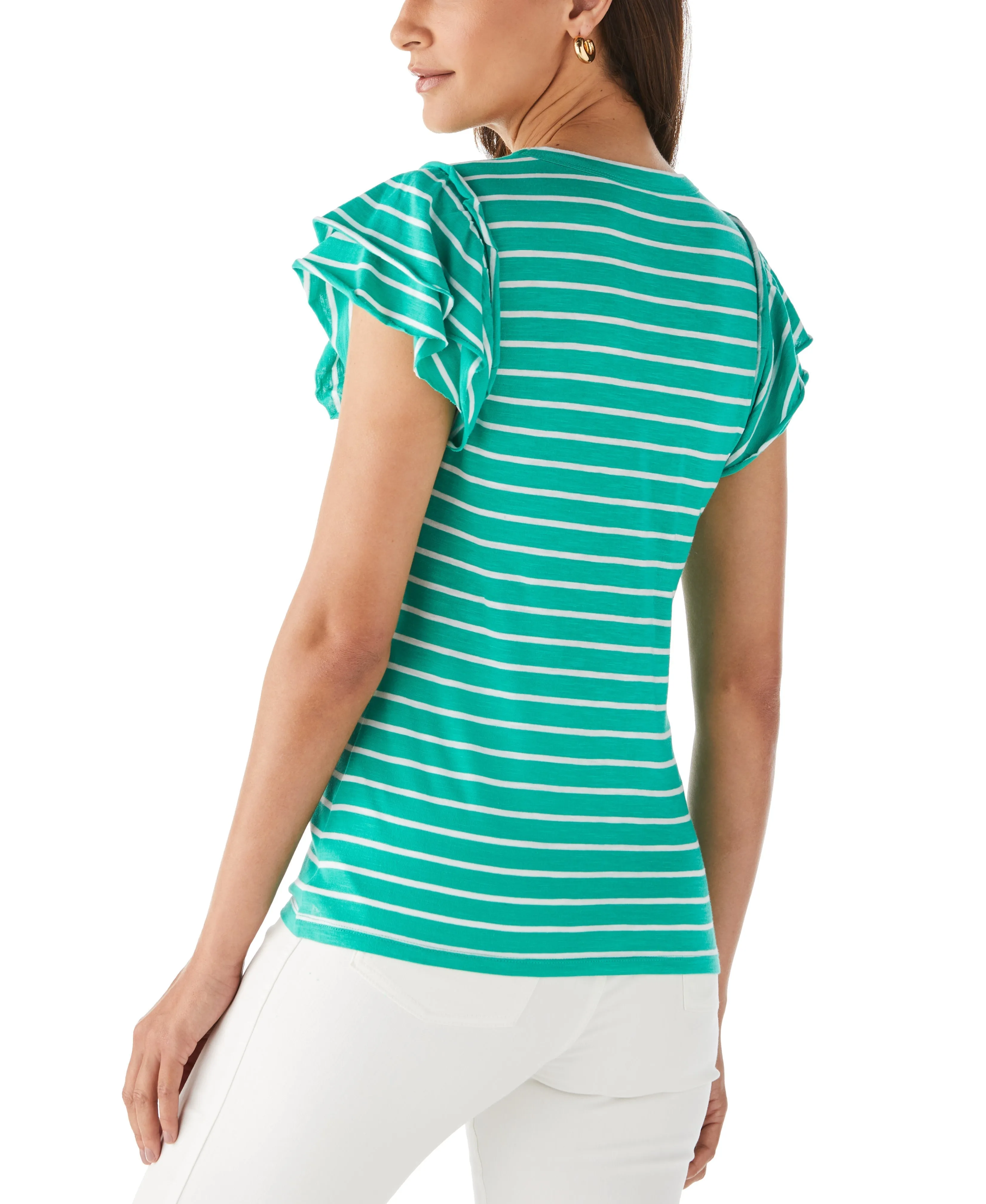 Petite Stripe Ruffle Sleeve Tee