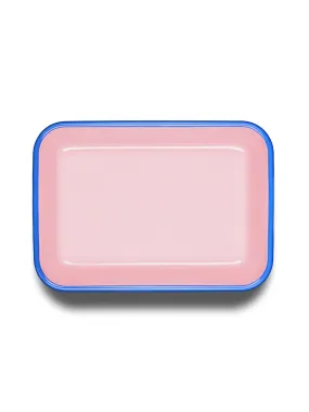 Pink & Blue Rim Medium Enamel Baking Dish