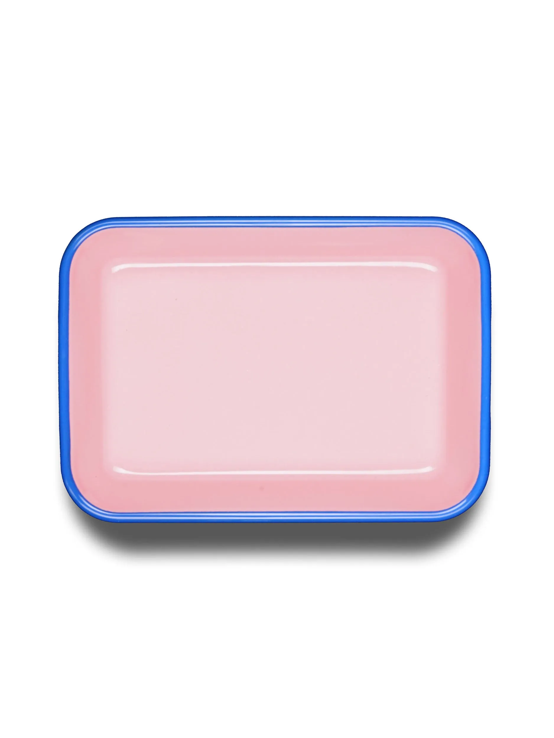 Pink & Blue Rim Medium Enamel Baking Dish