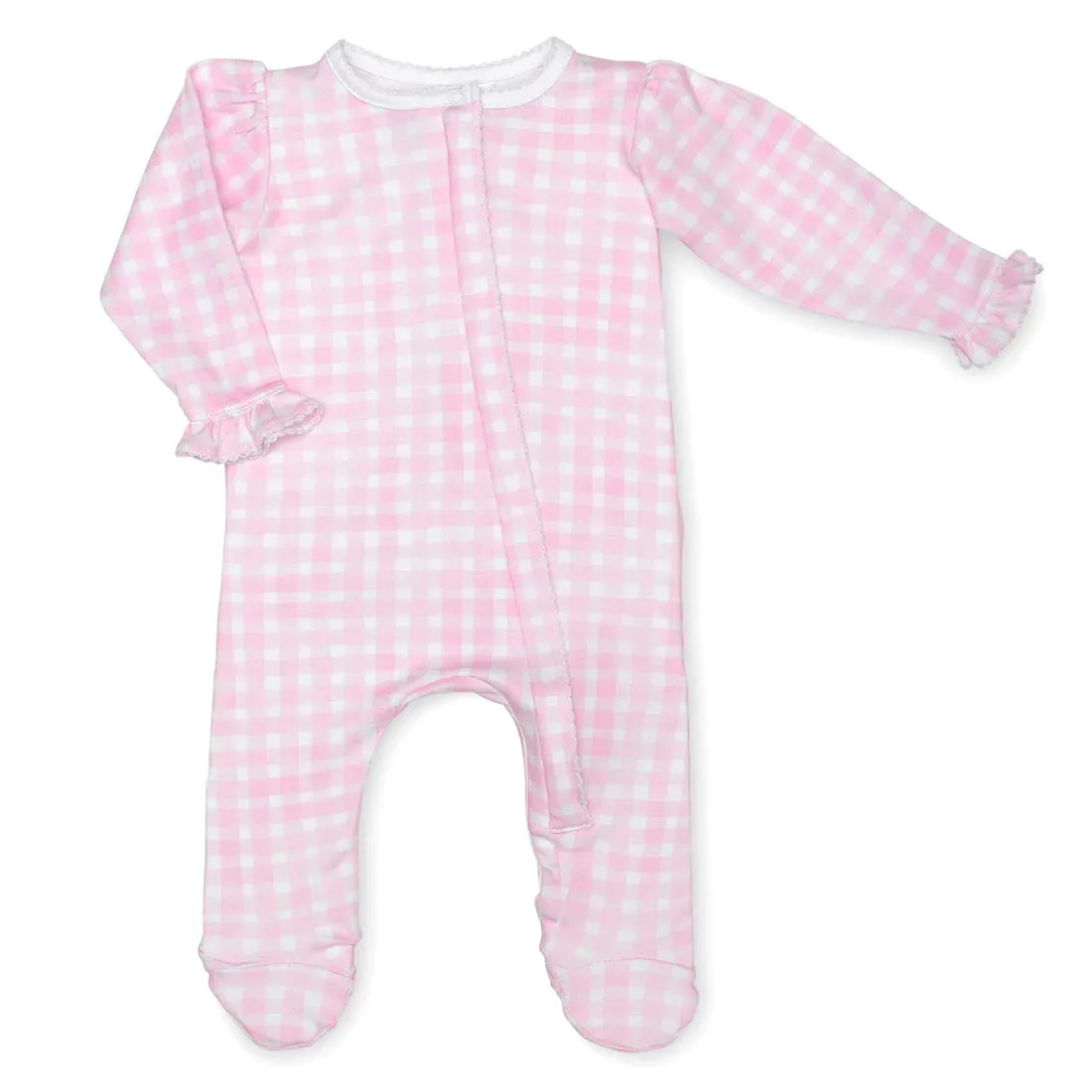 Pink Gingham Ruffle Footie