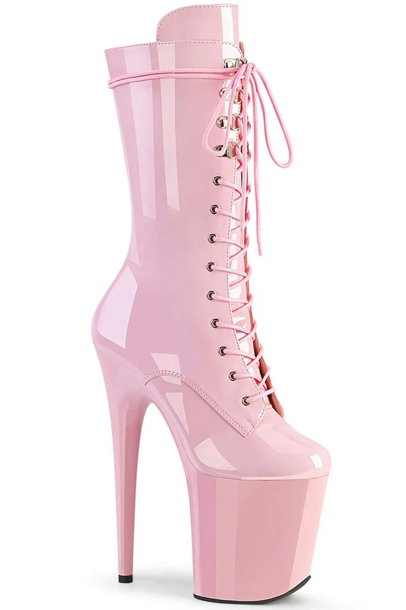 Pleaser USA Flamingo-1050 8inch Pleaser Boots - Patent Baby Pink