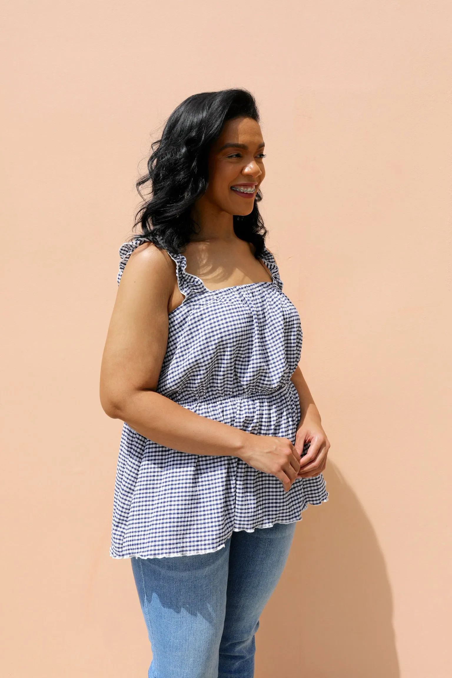 PLUS SIZE Alice Gingham Ruffle Tank Top