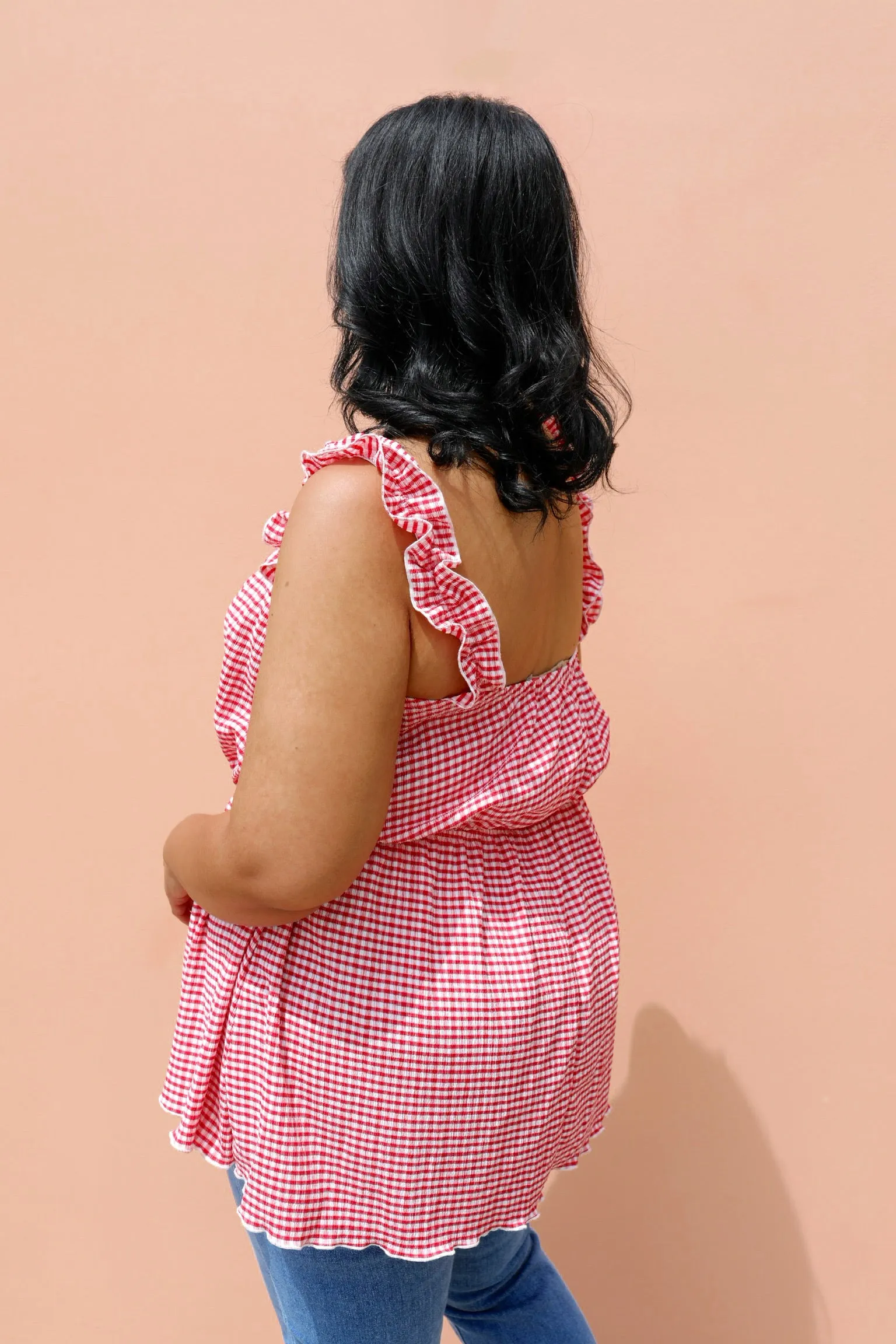 PLUS SIZE Alice Gingham Ruffle Tank Top