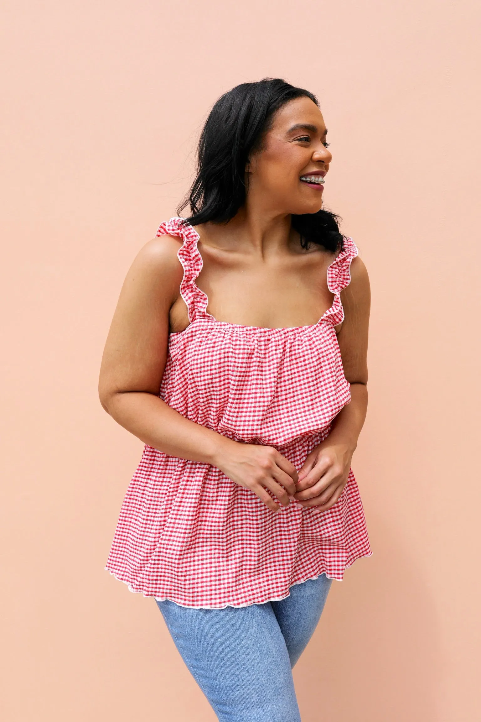 PLUS SIZE Alice Gingham Ruffle Tank Top