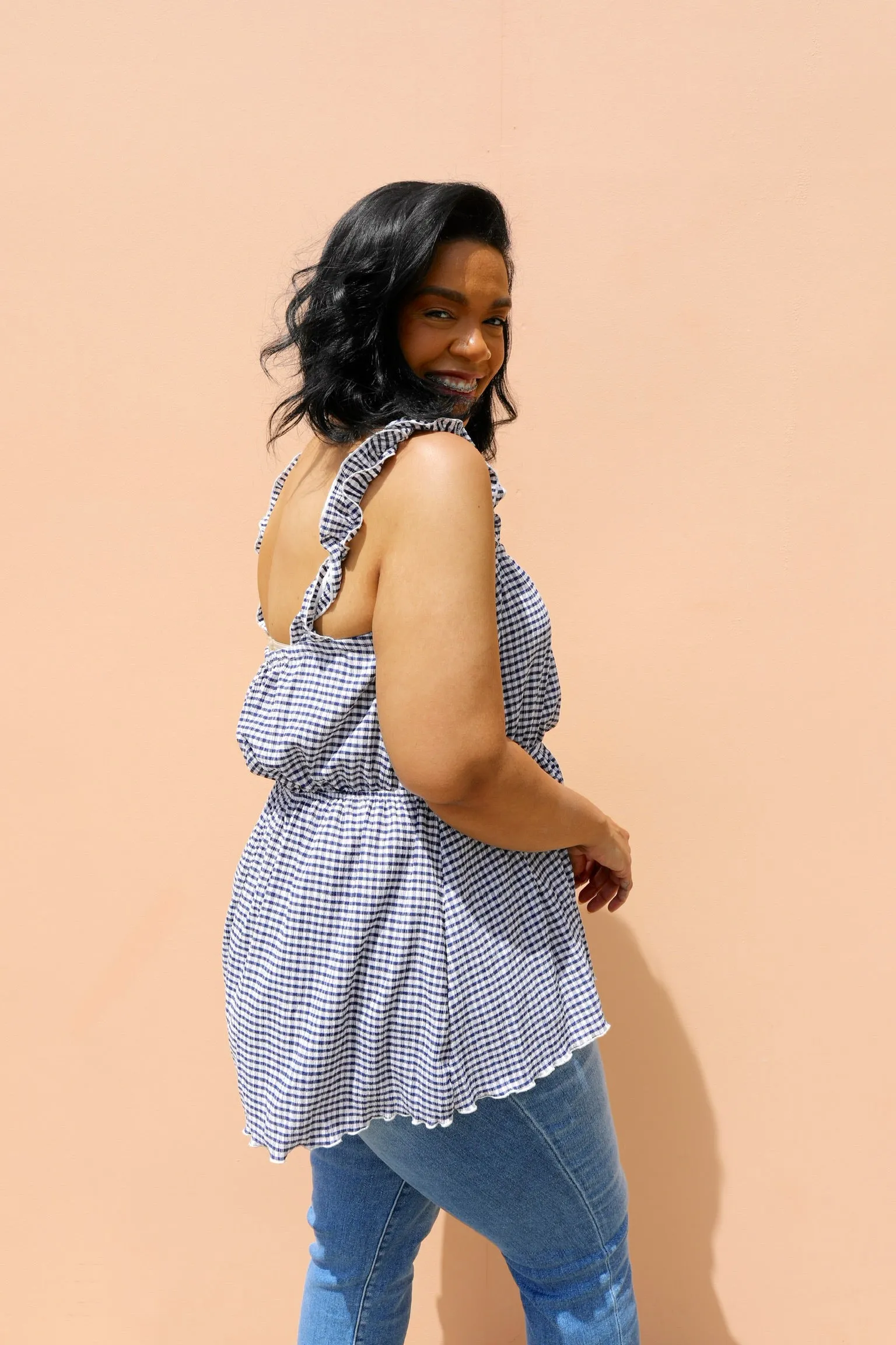 PLUS SIZE Alice Gingham Ruffle Tank Top