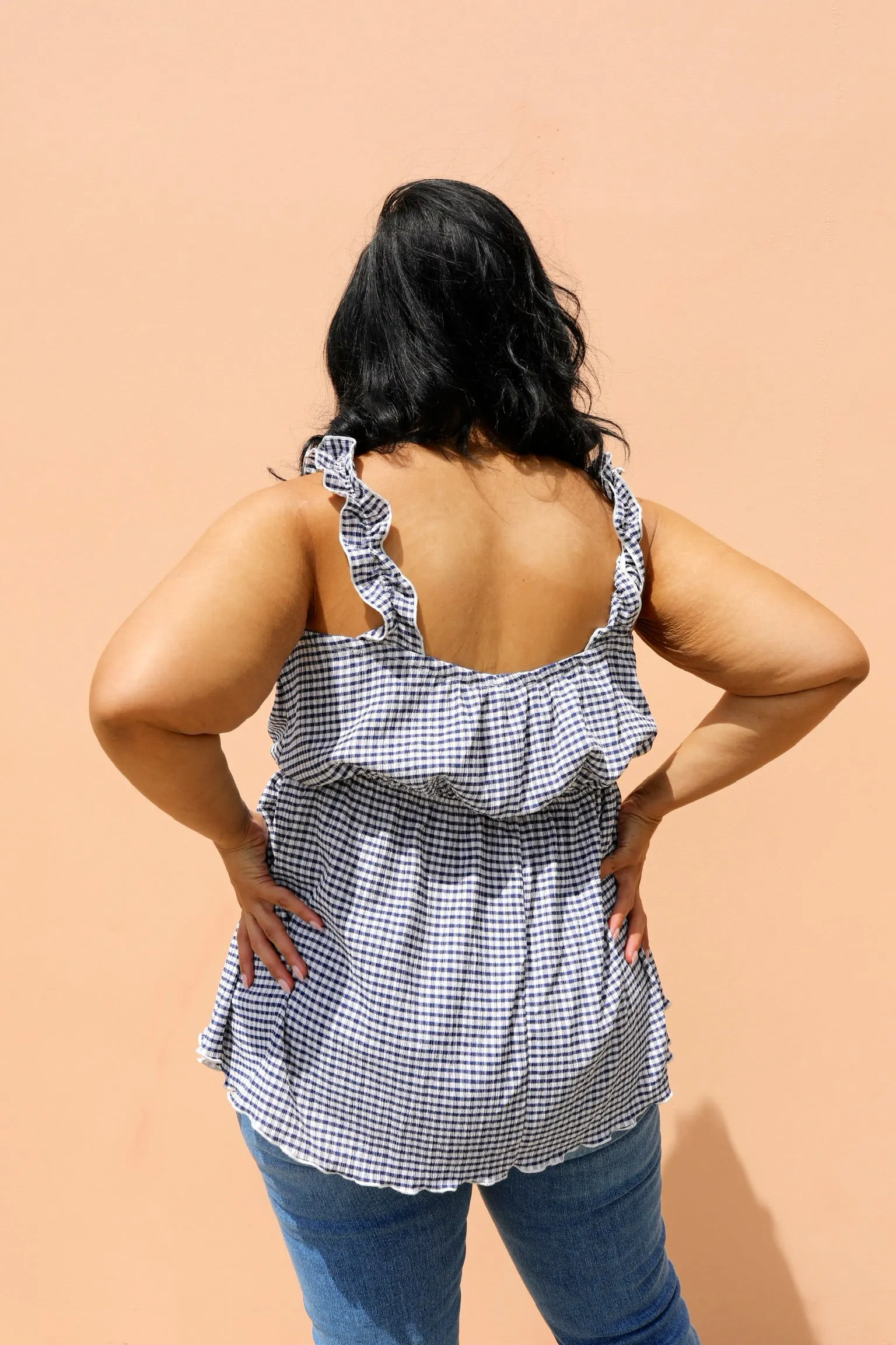 PLUS SIZE Alice Gingham Ruffle Tank Top