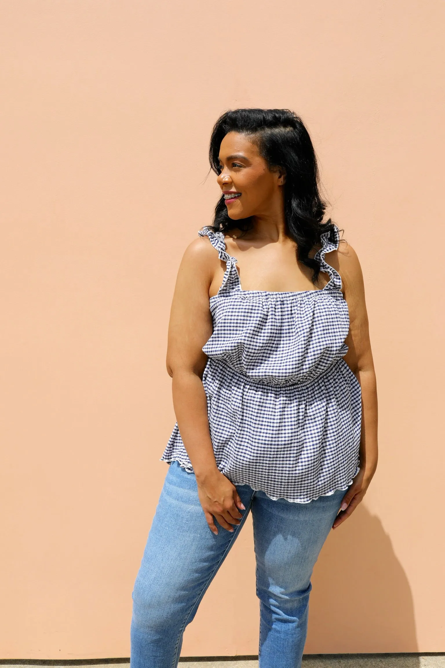 PLUS SIZE Alice Gingham Ruffle Tank Top