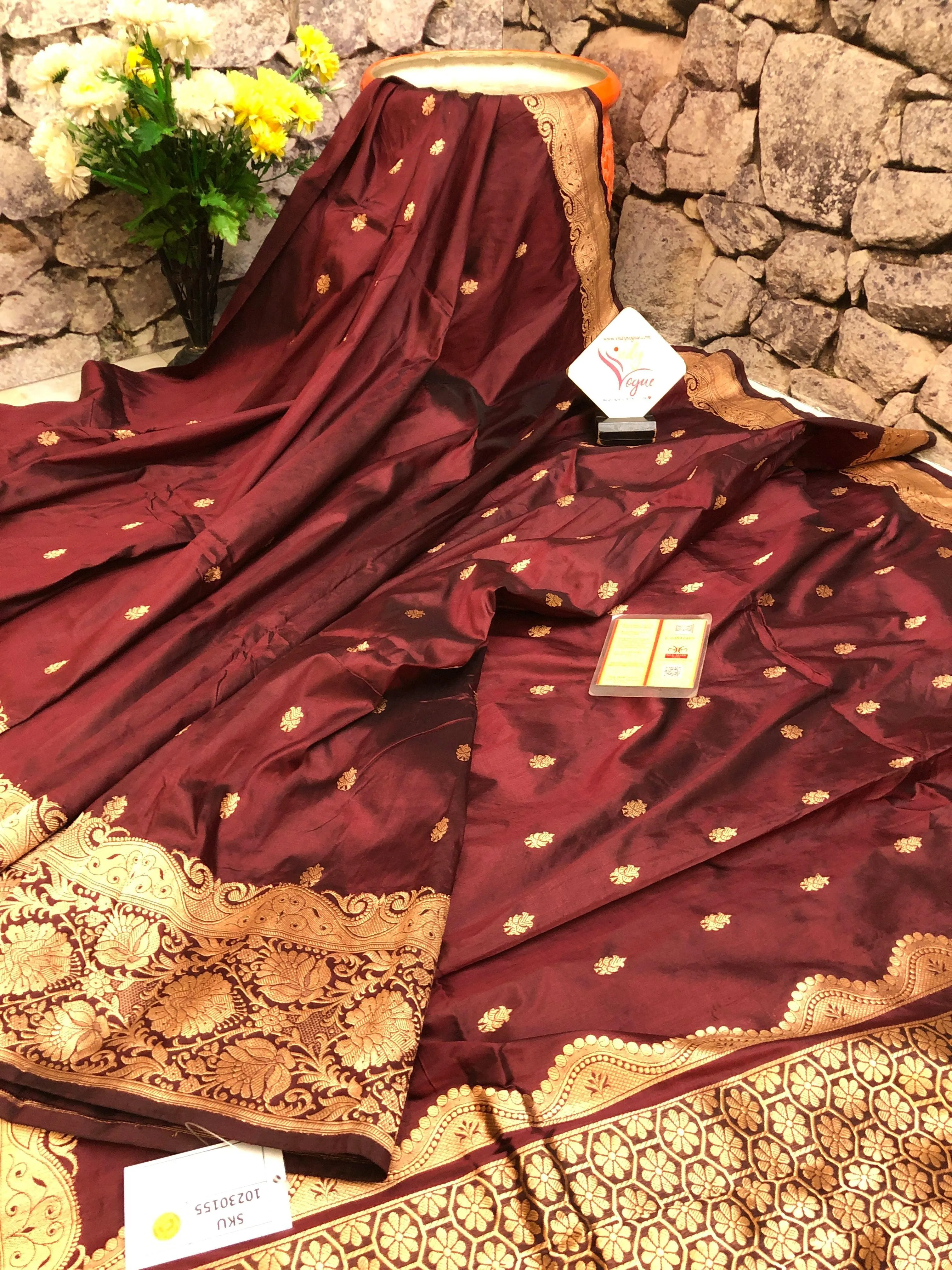 Port Wine Color Katan Banarasi Saree