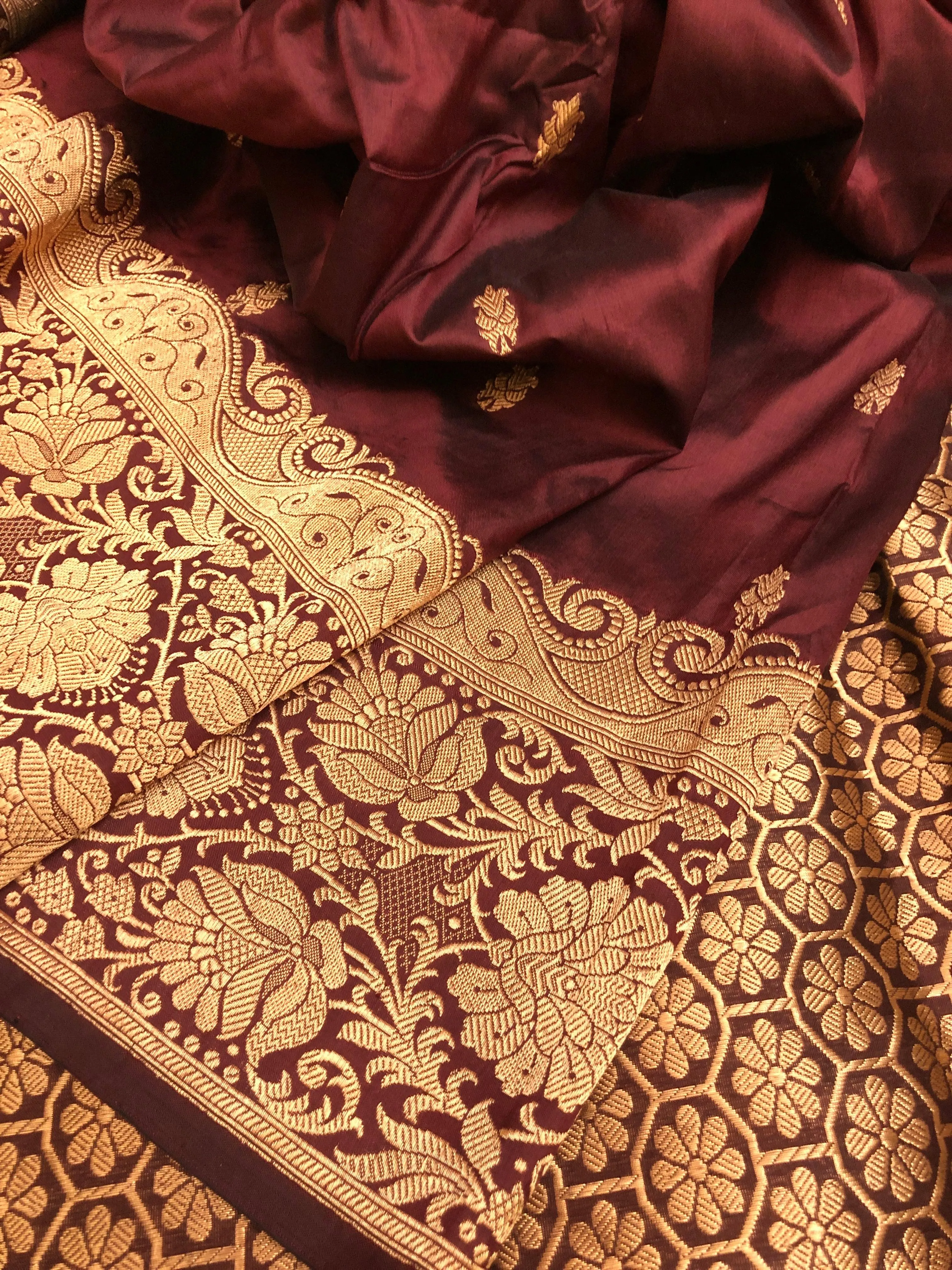 Port Wine Color Katan Banarasi Saree