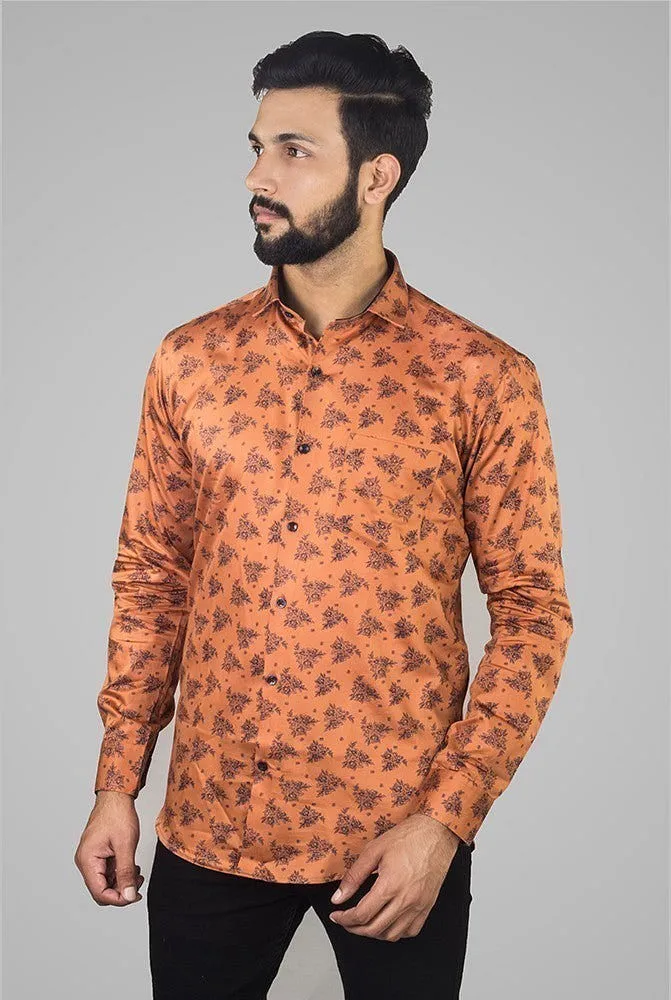 Printed Shirts for Men - Men Orange Giza Print Shirt