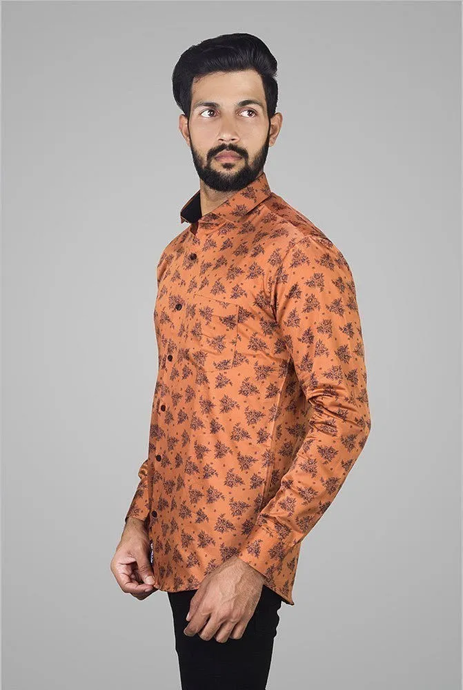 Printed Shirts for Men - Men Orange Giza Print Shirt