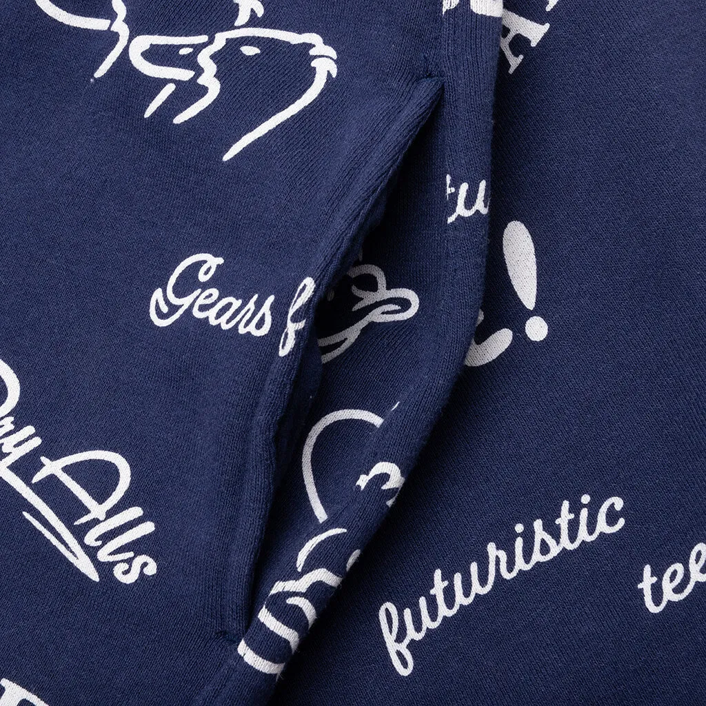 Printed Sweat Shorts - Navy