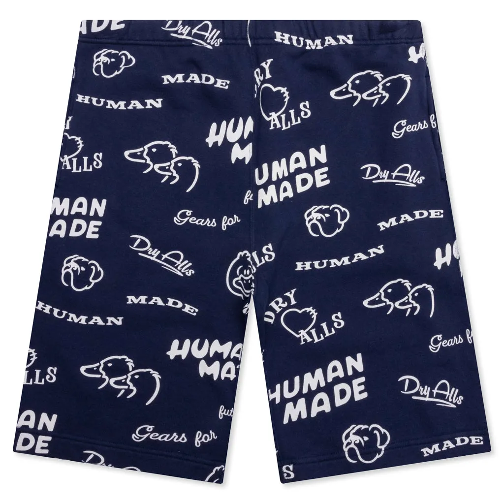 Printed Sweat Shorts - Navy