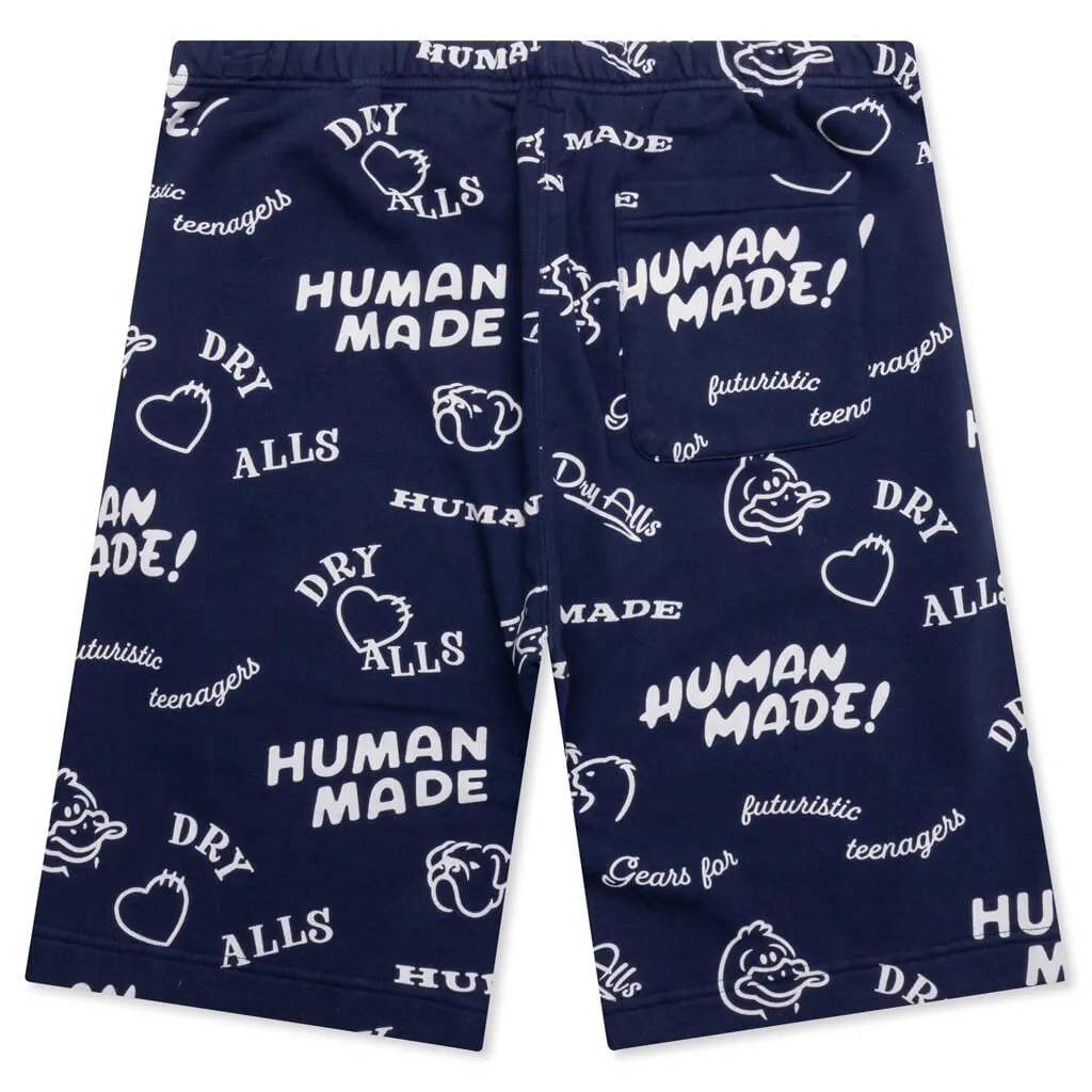 Printed Sweat Shorts - Navy