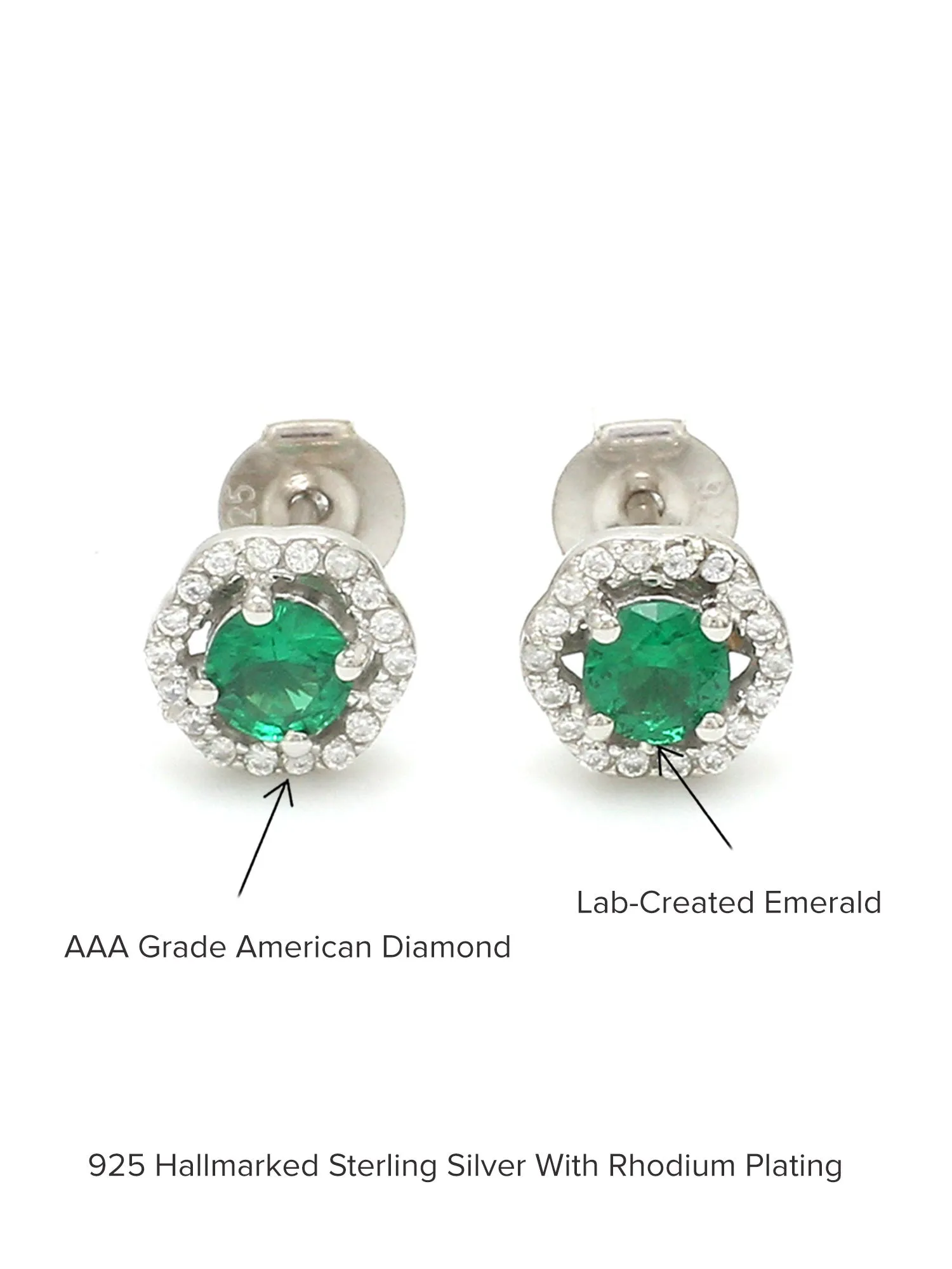 Pure 925 Silver Studded Emerald Earrings For Women