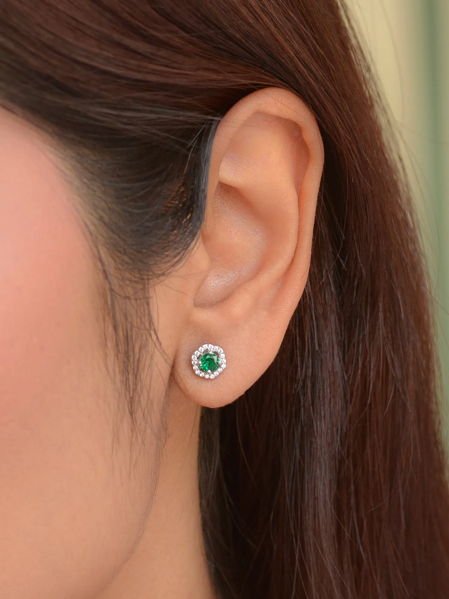 Pure 925 Silver Studded Emerald Earrings For Women