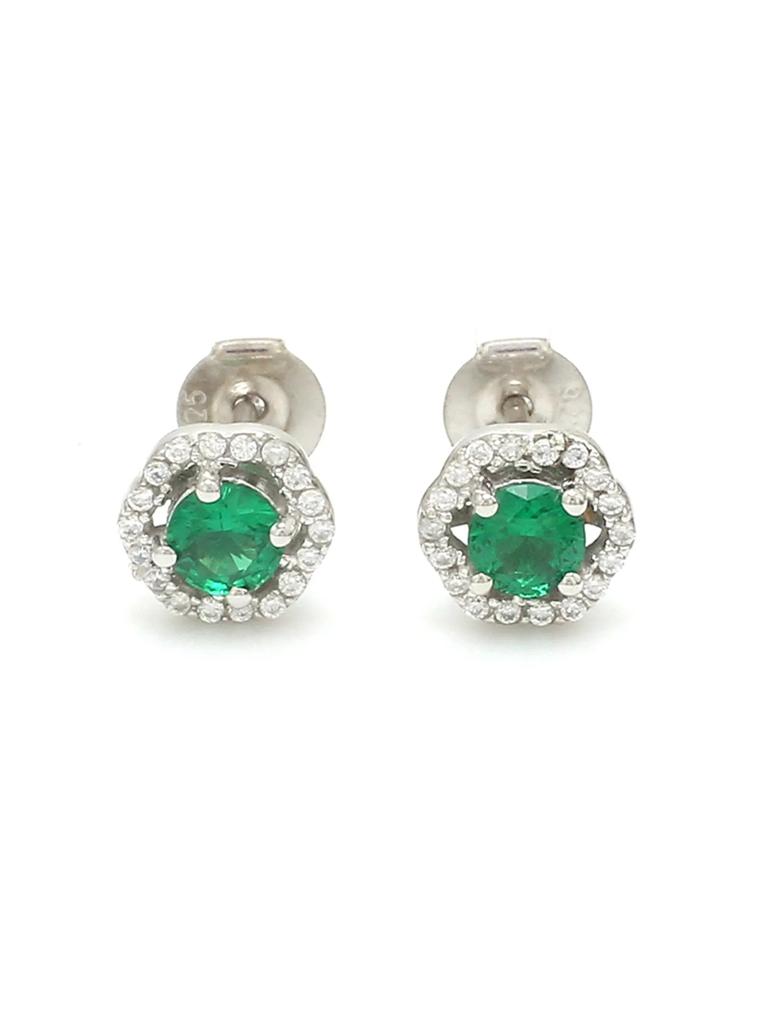 Pure 925 Silver Studded Emerald Earrings For Women