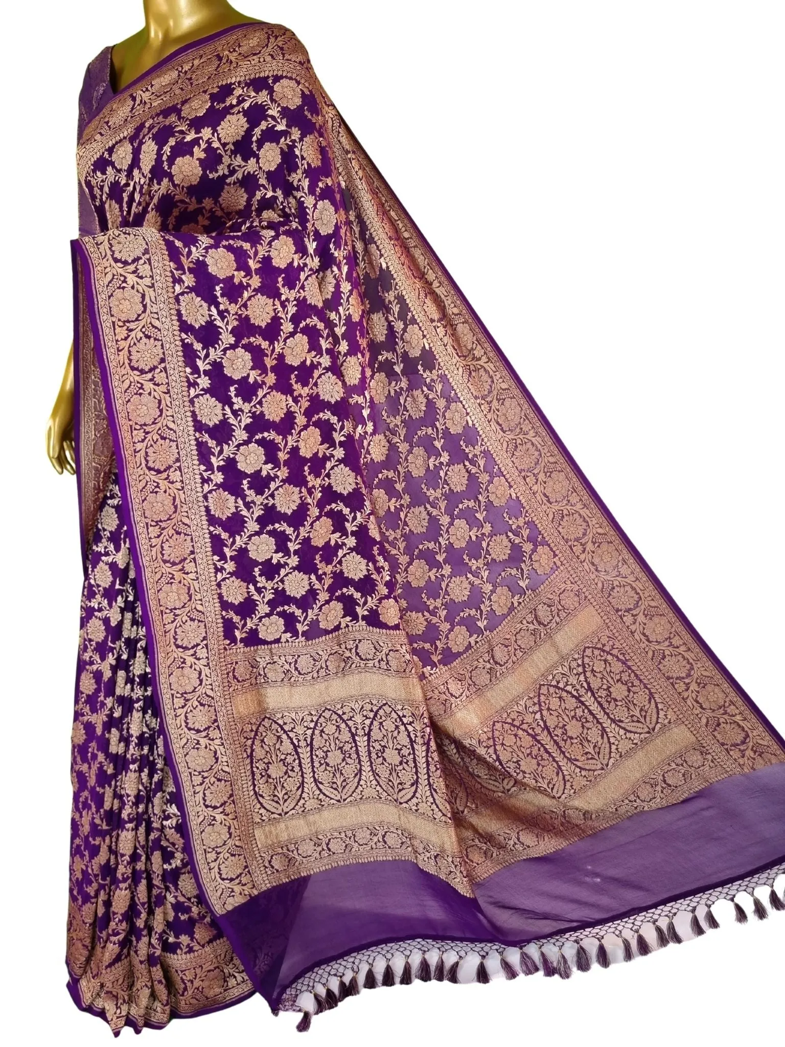 Purple Color Pure Georgette Khaddi Banarasi Saree Zari Work