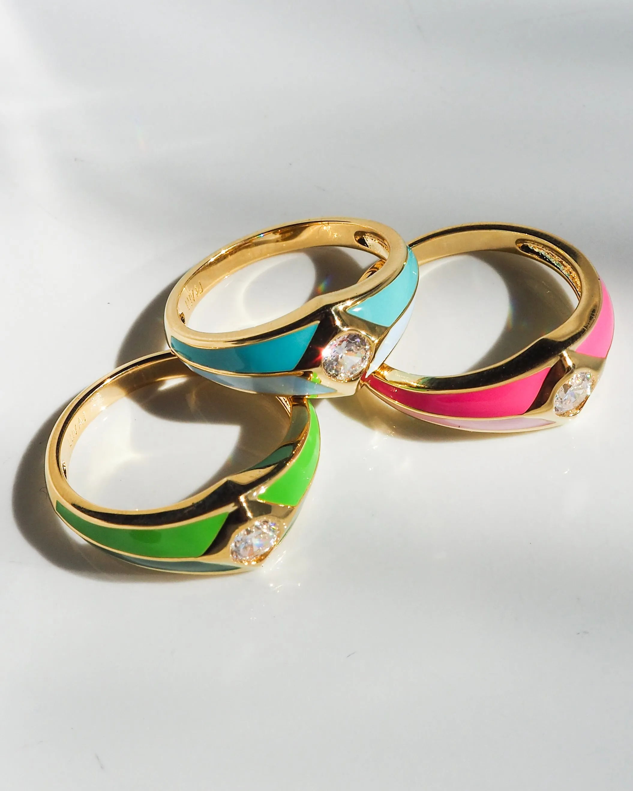 Pyramid Stud Signet Ring- Pink- Gold