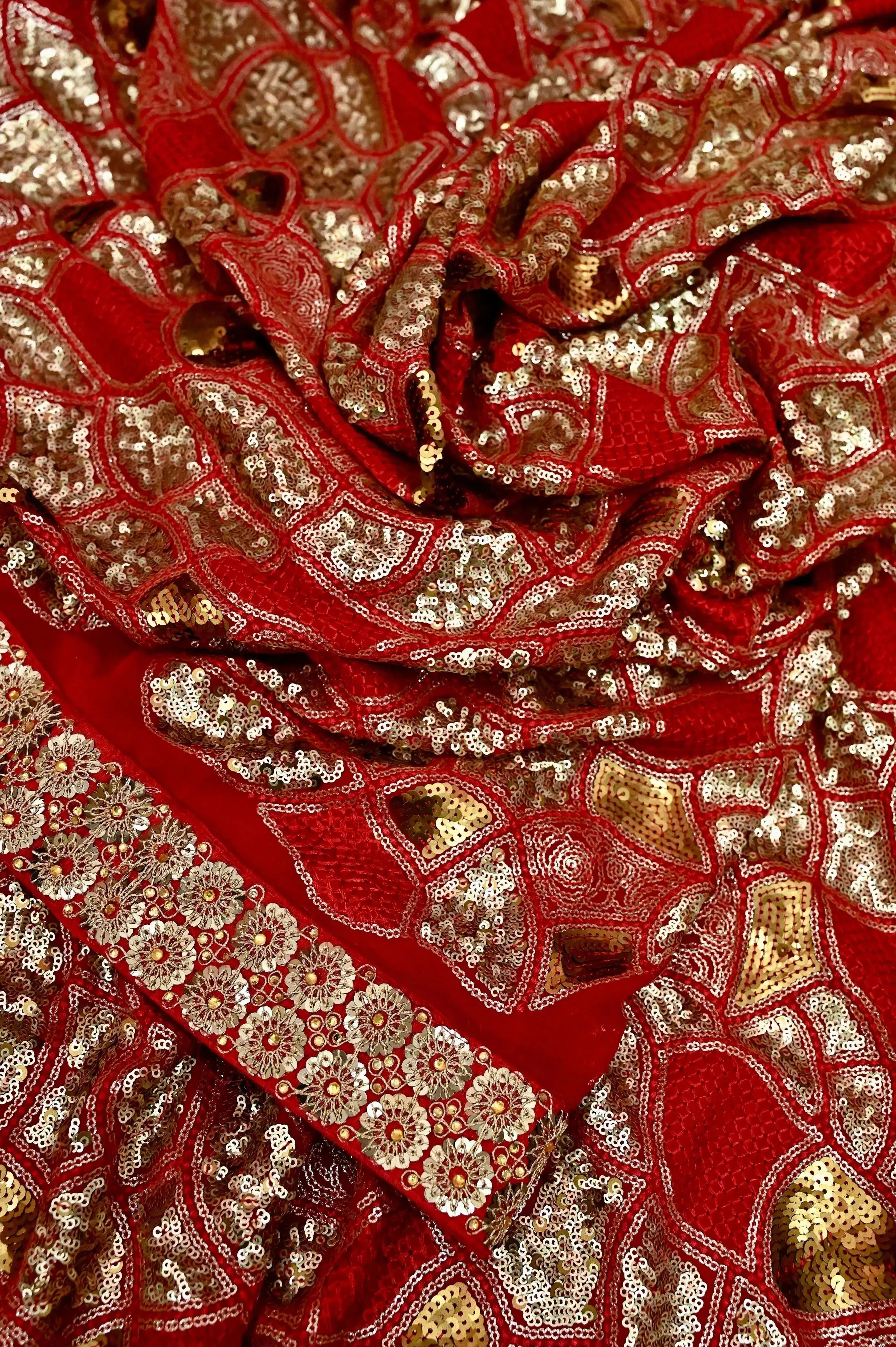 Red Color Designer Khaddi  Georgette Saree with Golden Sequin Work