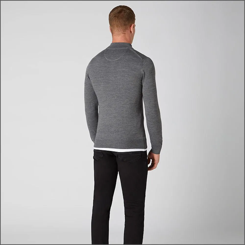 Remus Uomo Grey Tapered Fit Merino Wool-Blend Half Zip Sweater>>