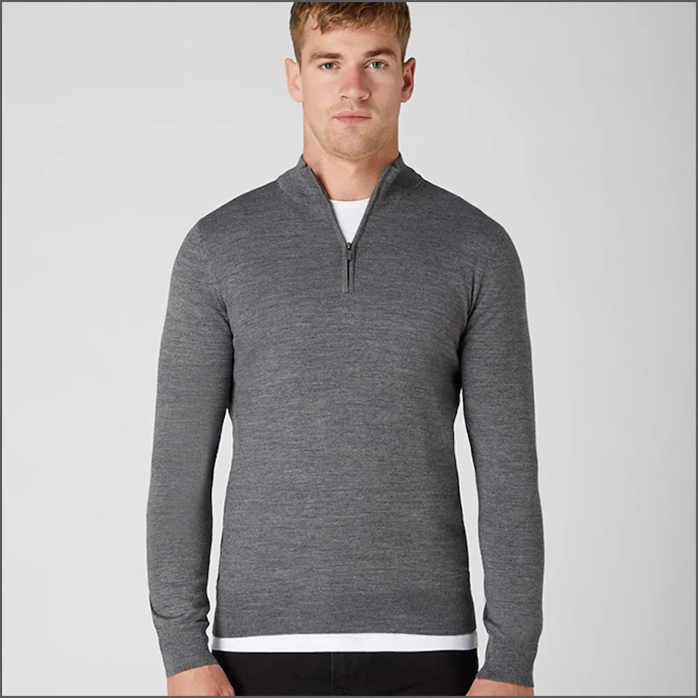 Remus Uomo Grey Tapered Fit Merino Wool-Blend Half Zip Sweater>>