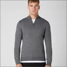 Remus Uomo Grey Tapered Fit Merino Wool-Blend Half Zip Sweater>>