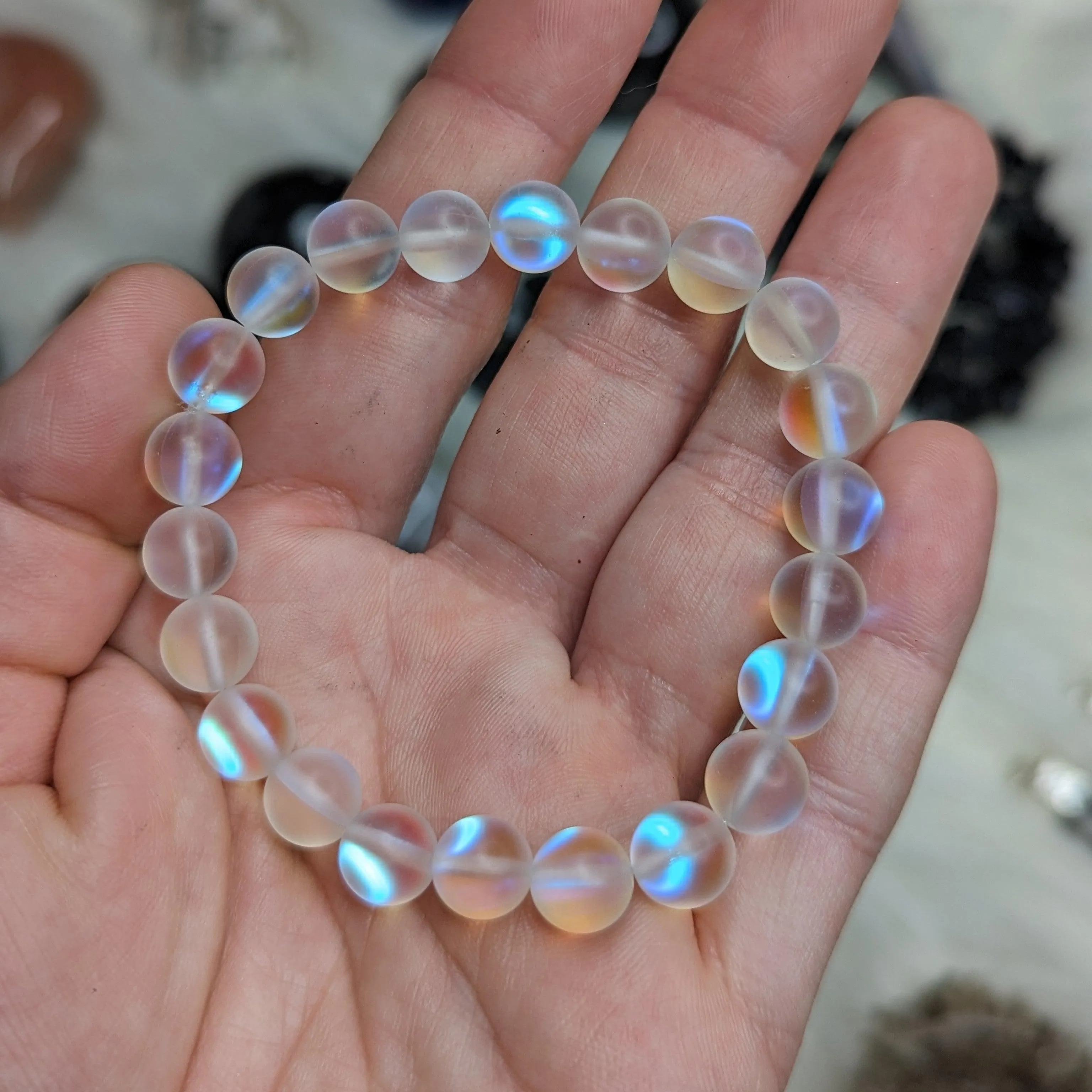 RESERVED | Clear Matte Mermaid Glass Stretch Bracelet ~ Rainbow Iridescent Glow