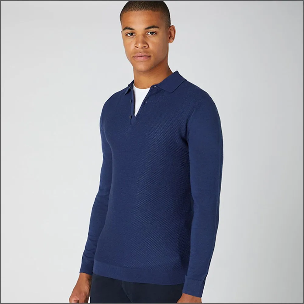 Reums Uomo Dark Blue Slim Fit Merino Wool-Blend Long Sleeve Knitted Polo>>