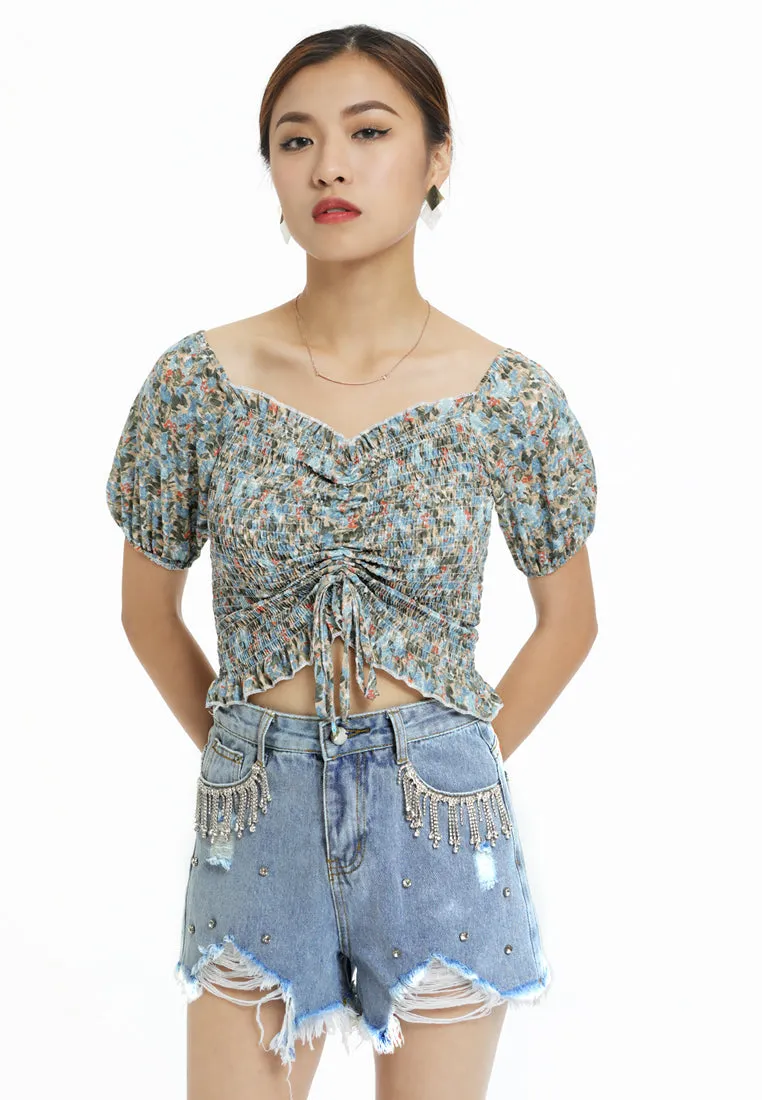 Rhinestone Rugged Denim Shorts