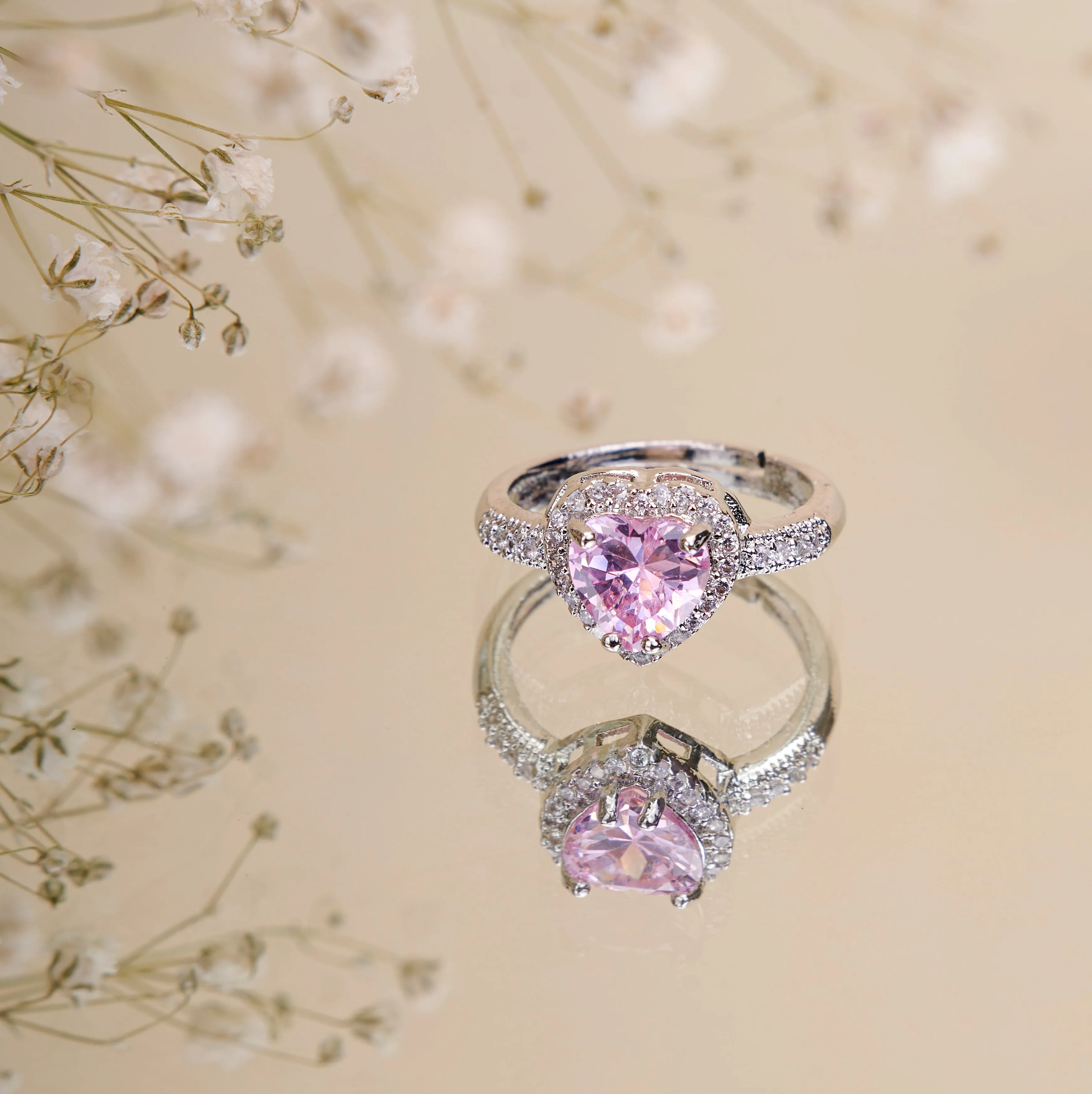 Rhodium Pink Cubic Zirconia Ring