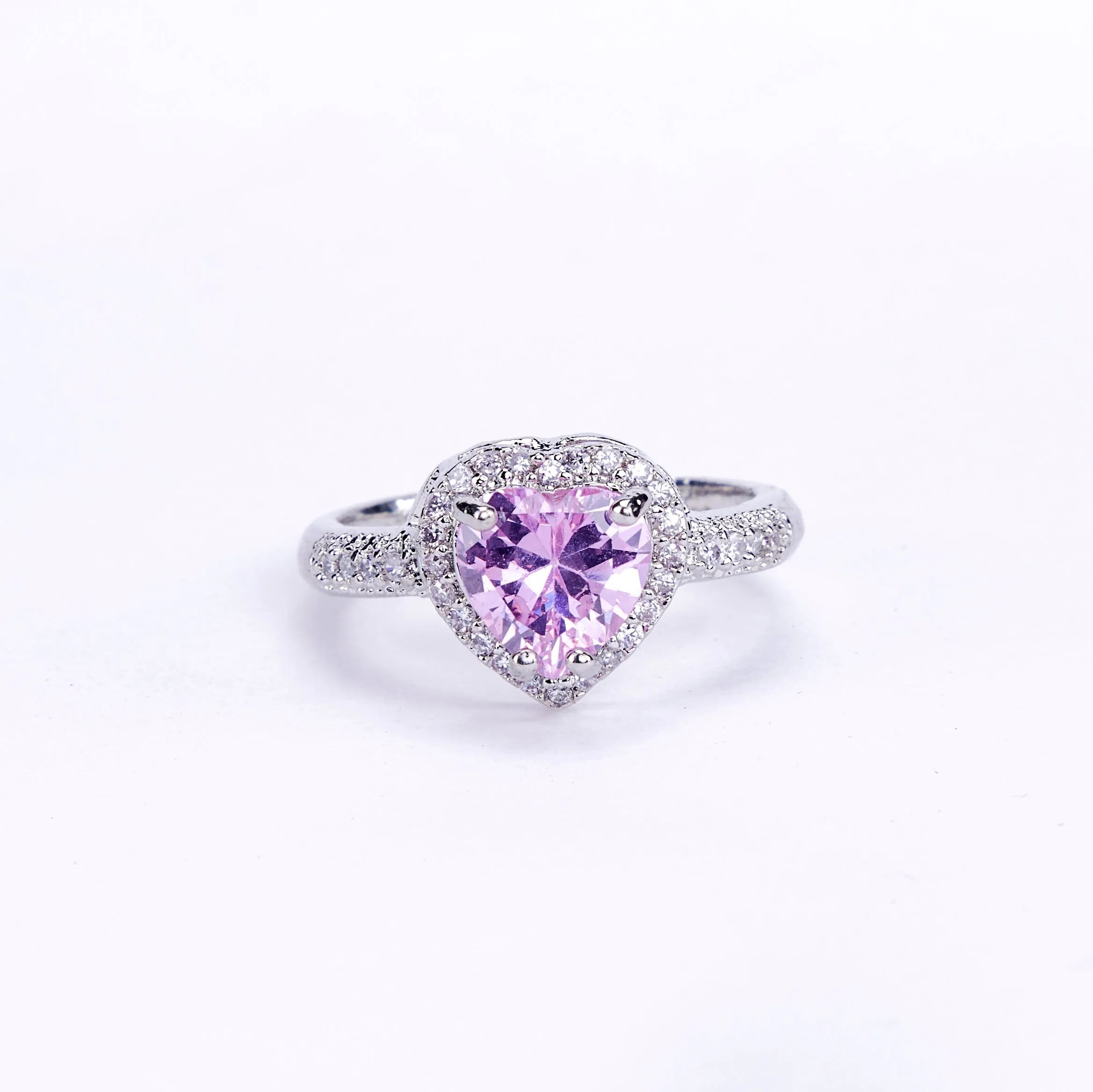 Rhodium Pink Cubic Zirconia Ring