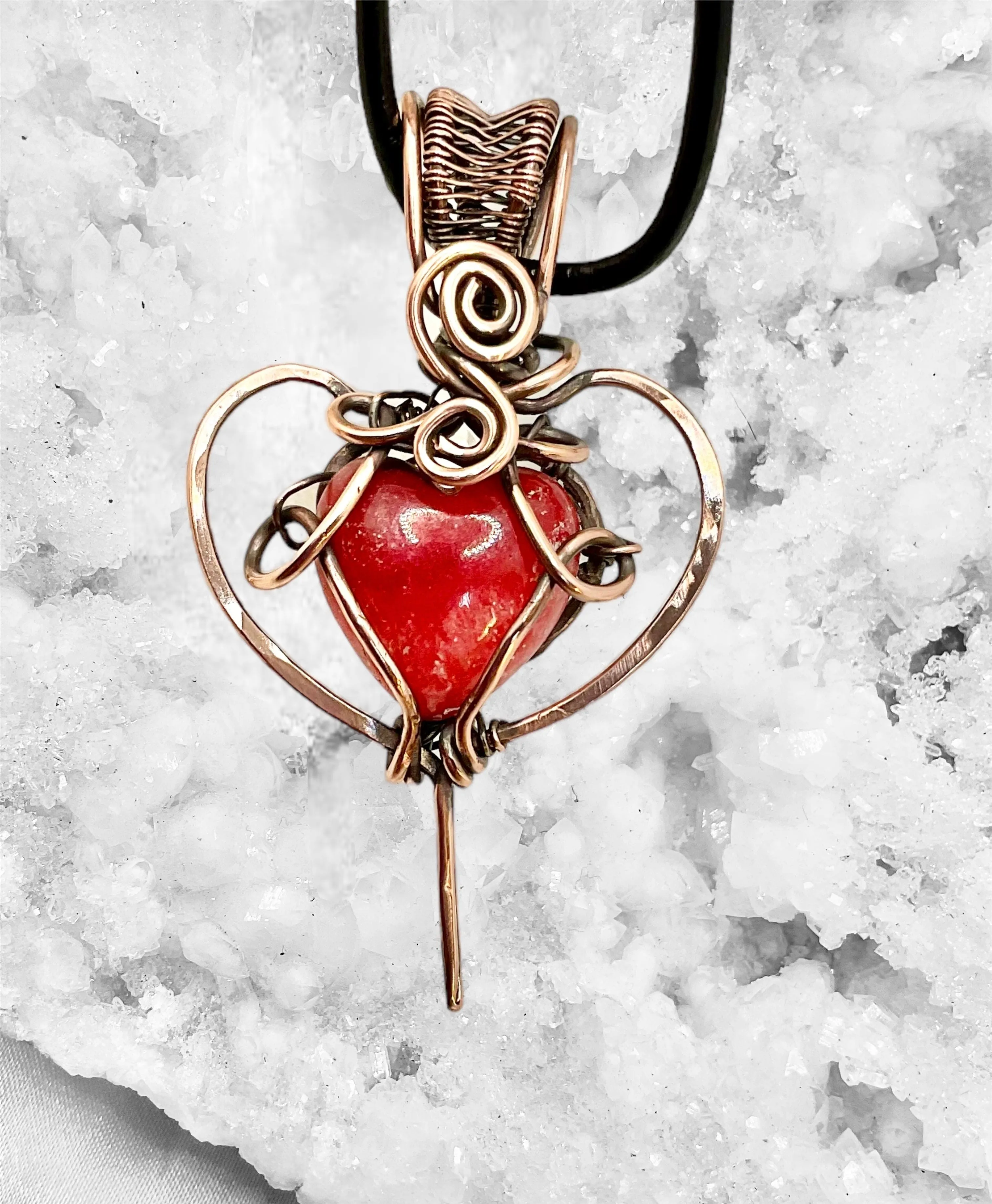 Rhodochrosite Heart Wire Wrapped Pendant